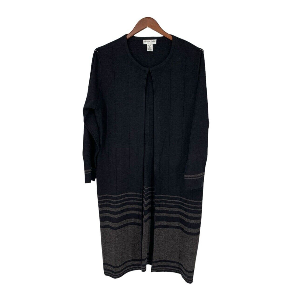 Deane & White Woman Long Cardigan Size 1X Plus‎ Wool Blend Black Gray